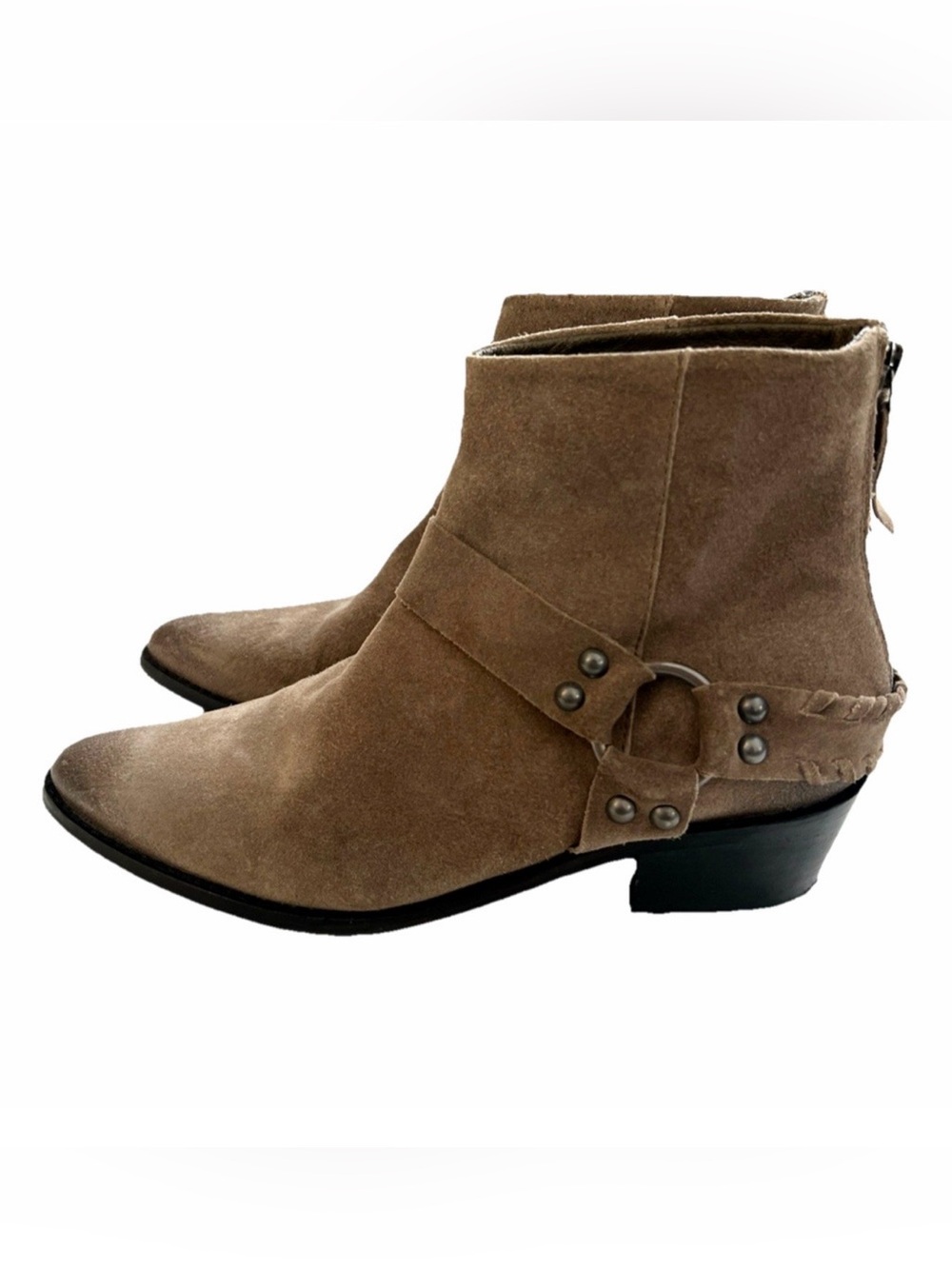 Vintage 7 Alameda Leather Ankle Boot Womens 7.5 Brown Back Zip Harness Western